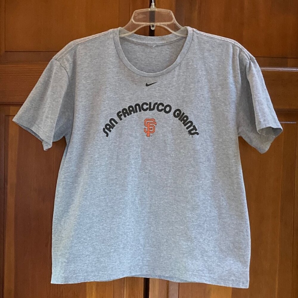 SF Giants Women's Short Sleeve T Shirt - Gray with Black and Orange - Size Large